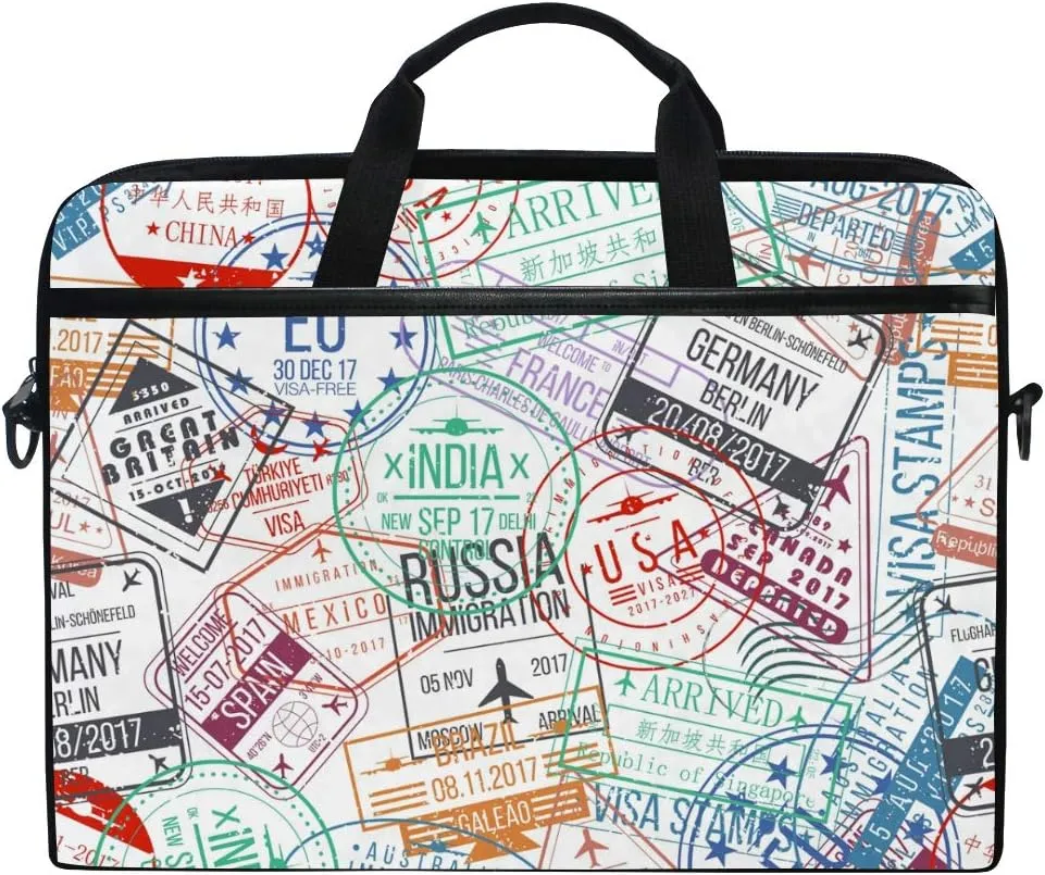 Travel Passport Stamps Laptop Shoulder Bag Stylish Briefcase Computer Bag with Shoulder Strap Fits for Most 13inch 14inch Laptops Case Sleeve