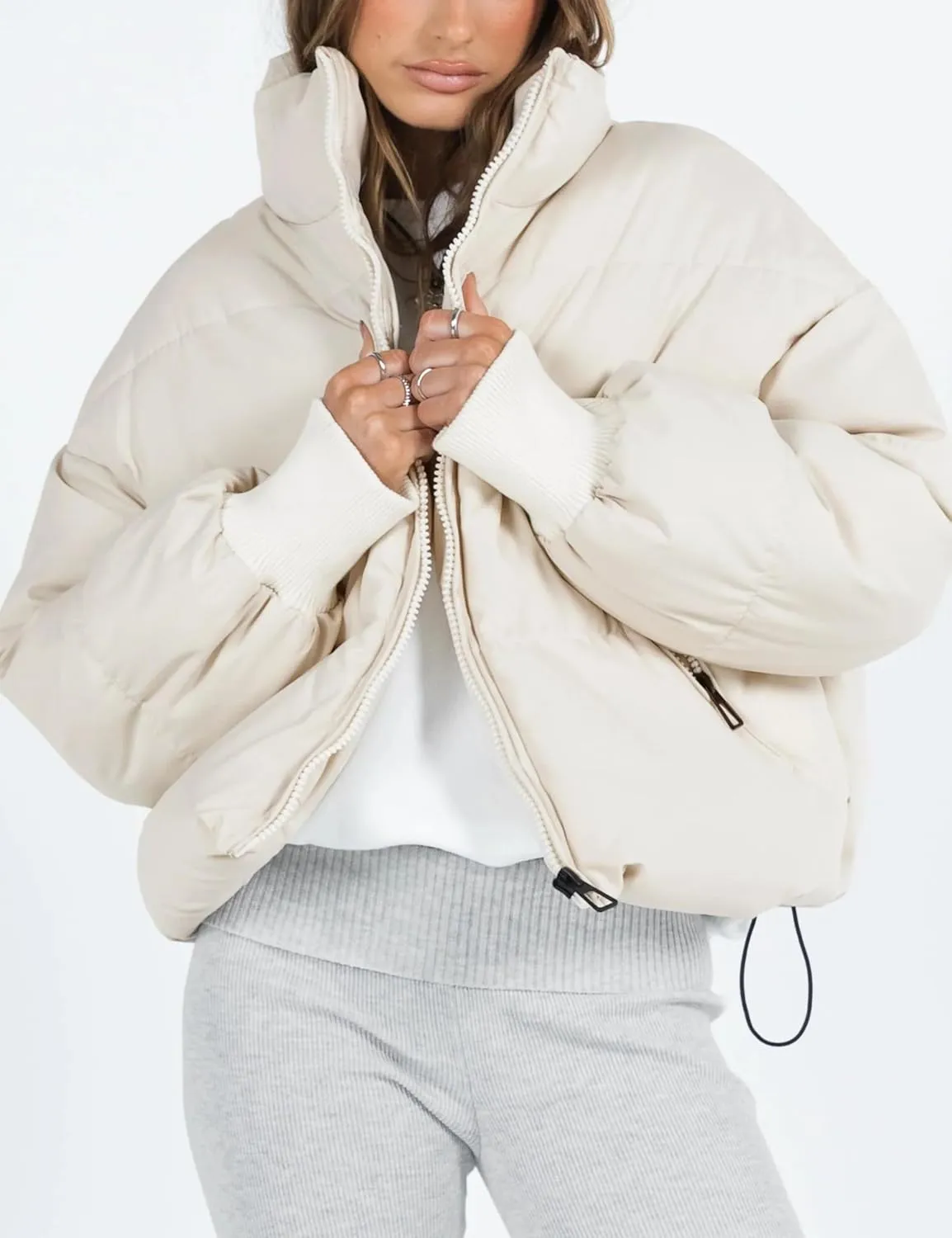 UANEO Puffer Jacket Womens Oversized Cropped Puffy Quilted Winter Jackets Coat