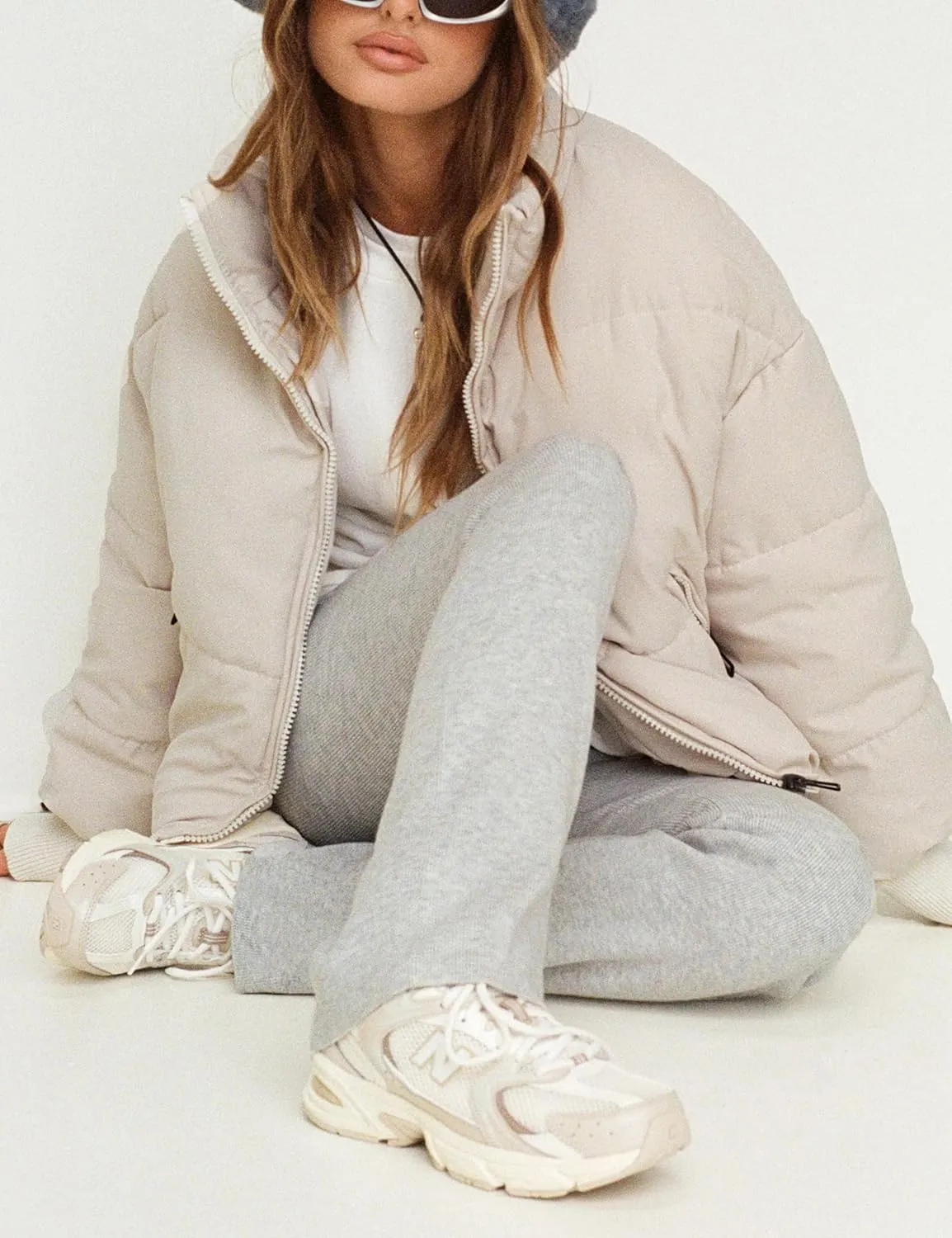 UANEO Puffer Jacket Womens Oversized Cropped Puffy Quilted Winter Jackets Coat