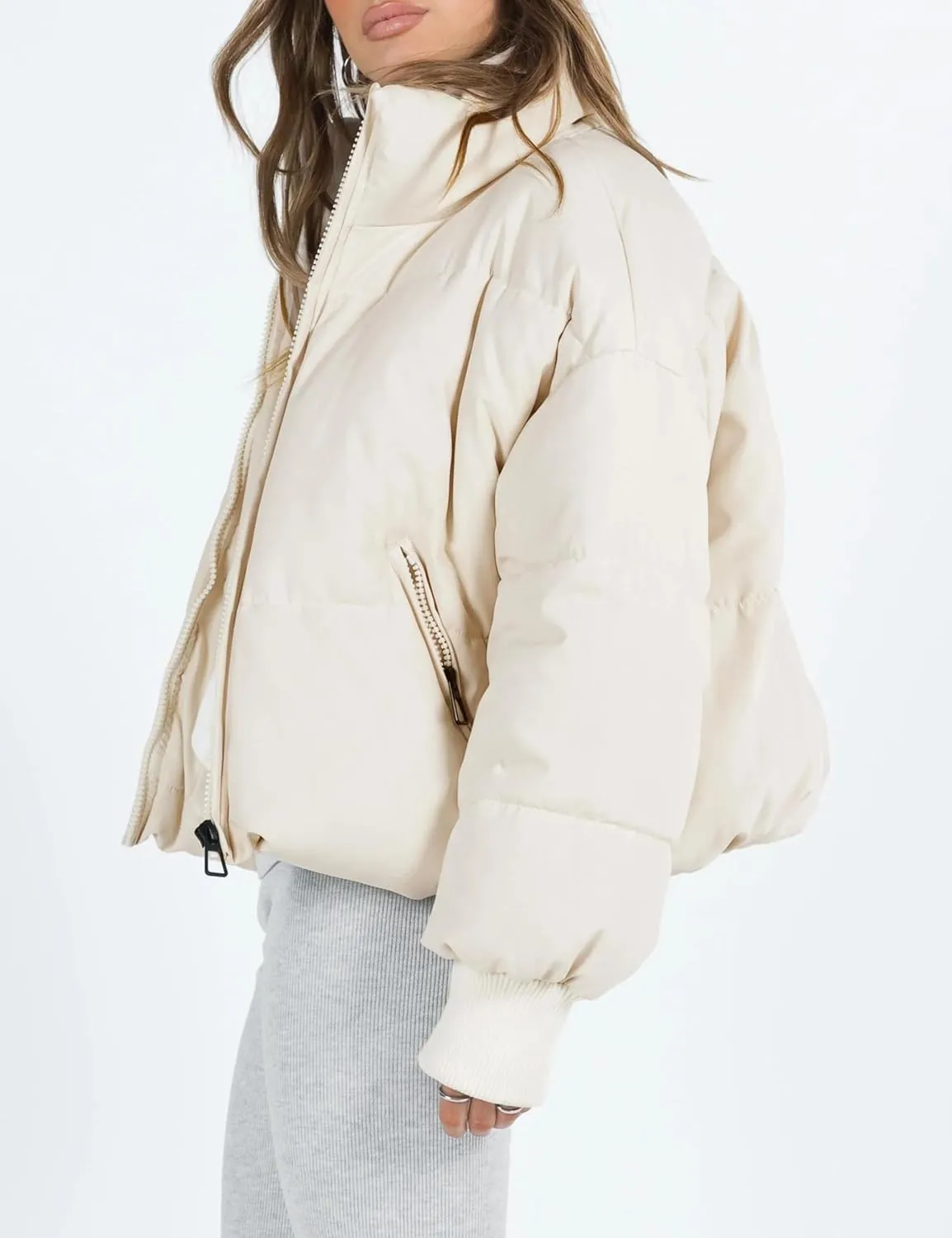 UANEO Puffer Jacket Womens Oversized Cropped Puffy Quilted Winter Jackets Coat