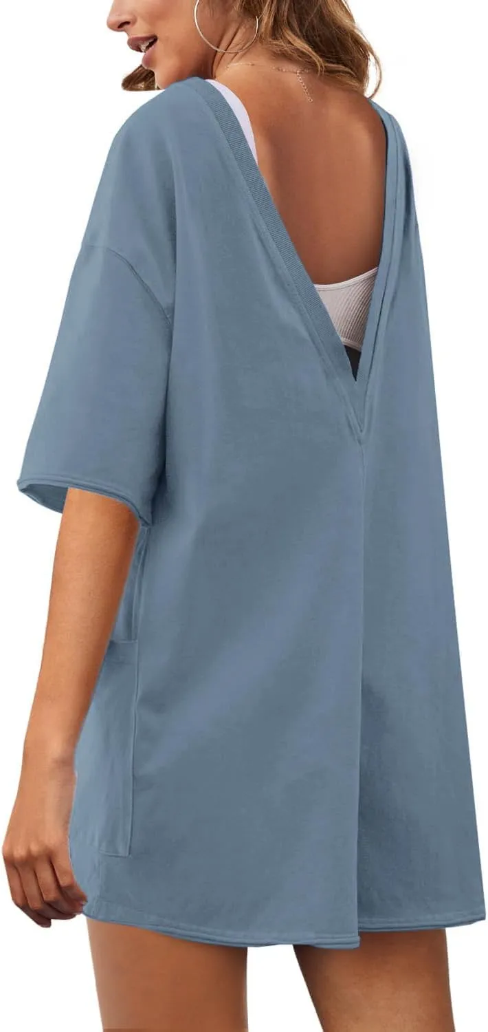 UANEO Rompers for Women Casual Oversized Athletic Jumpsuits Overalls Workout Hot Shot Tee Romper