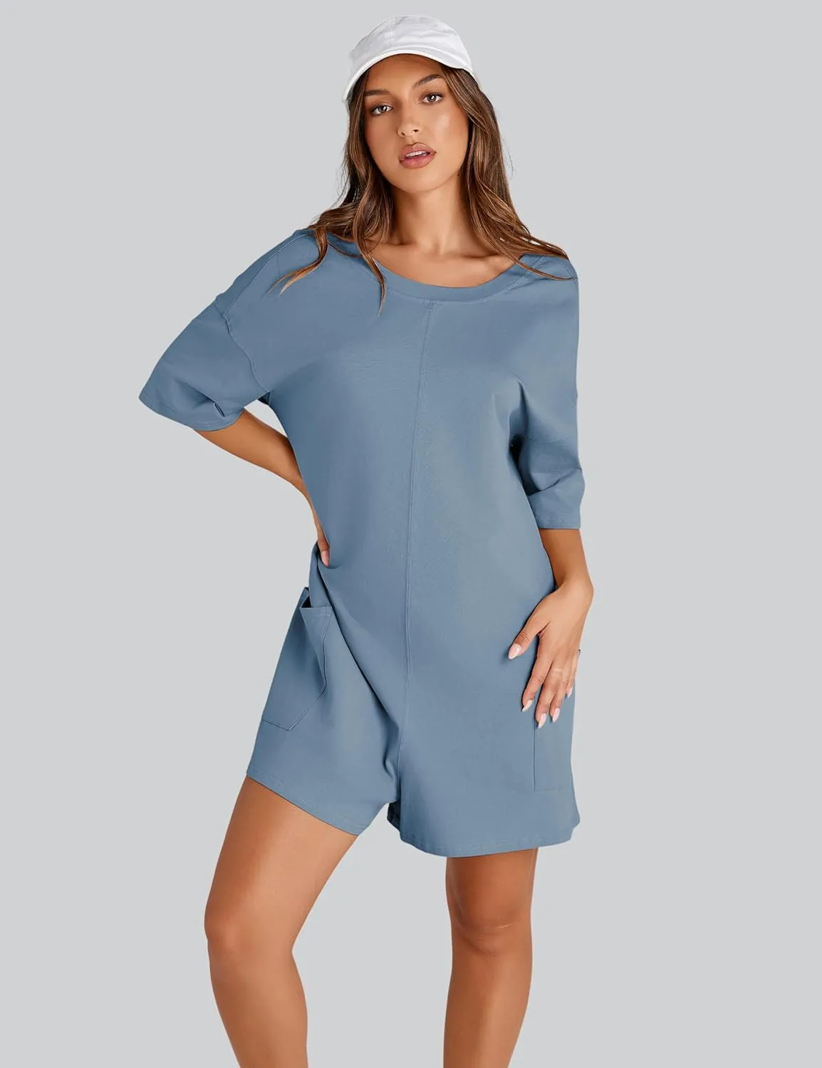 UANEO Rompers for Women Casual Oversized Athletic Jumpsuits Overalls Workout Hot Shot Tee Romper