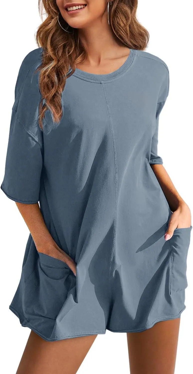 UANEO Rompers for Women Casual Oversized Athletic Jumpsuits Overalls Workout Hot Shot Tee Romper