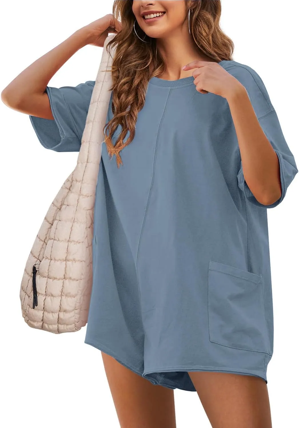 UANEO Rompers for Women Casual Oversized Athletic Jumpsuits Overalls Workout Hot Shot Tee Romper