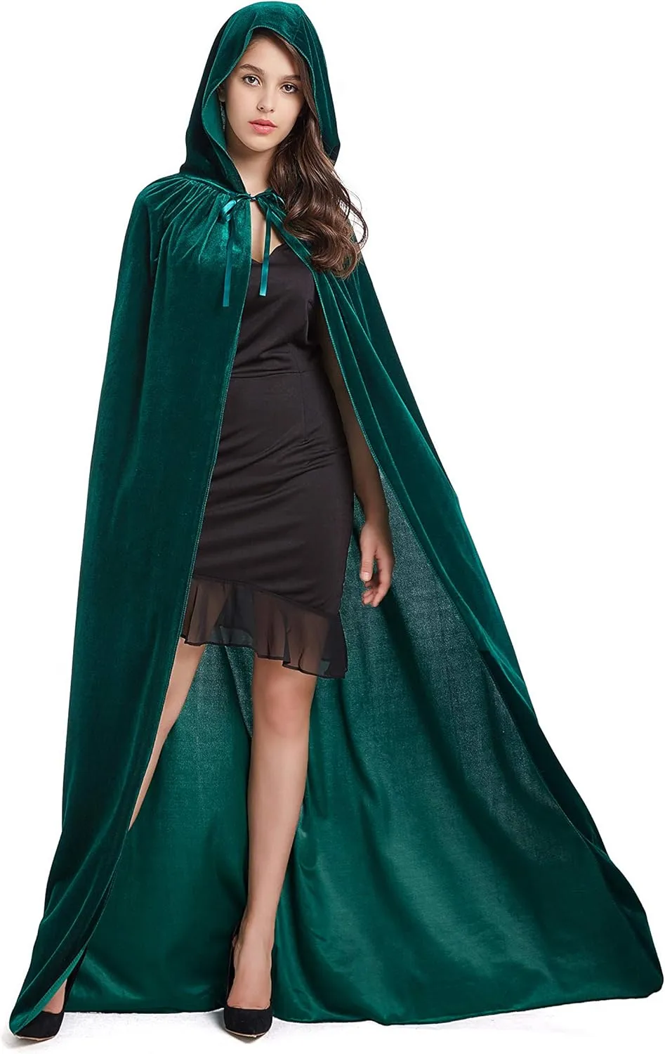 Velvet Cloak with Hood, Unisex Adult Halloween Costume Cape for Women and Men