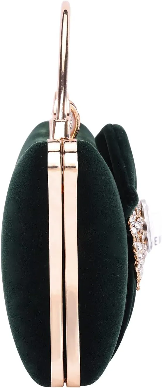 Velvet Evening Bags For Women With Flower Closure Rhinestone Crystal Embellished Clutch Purse For Party Wedding