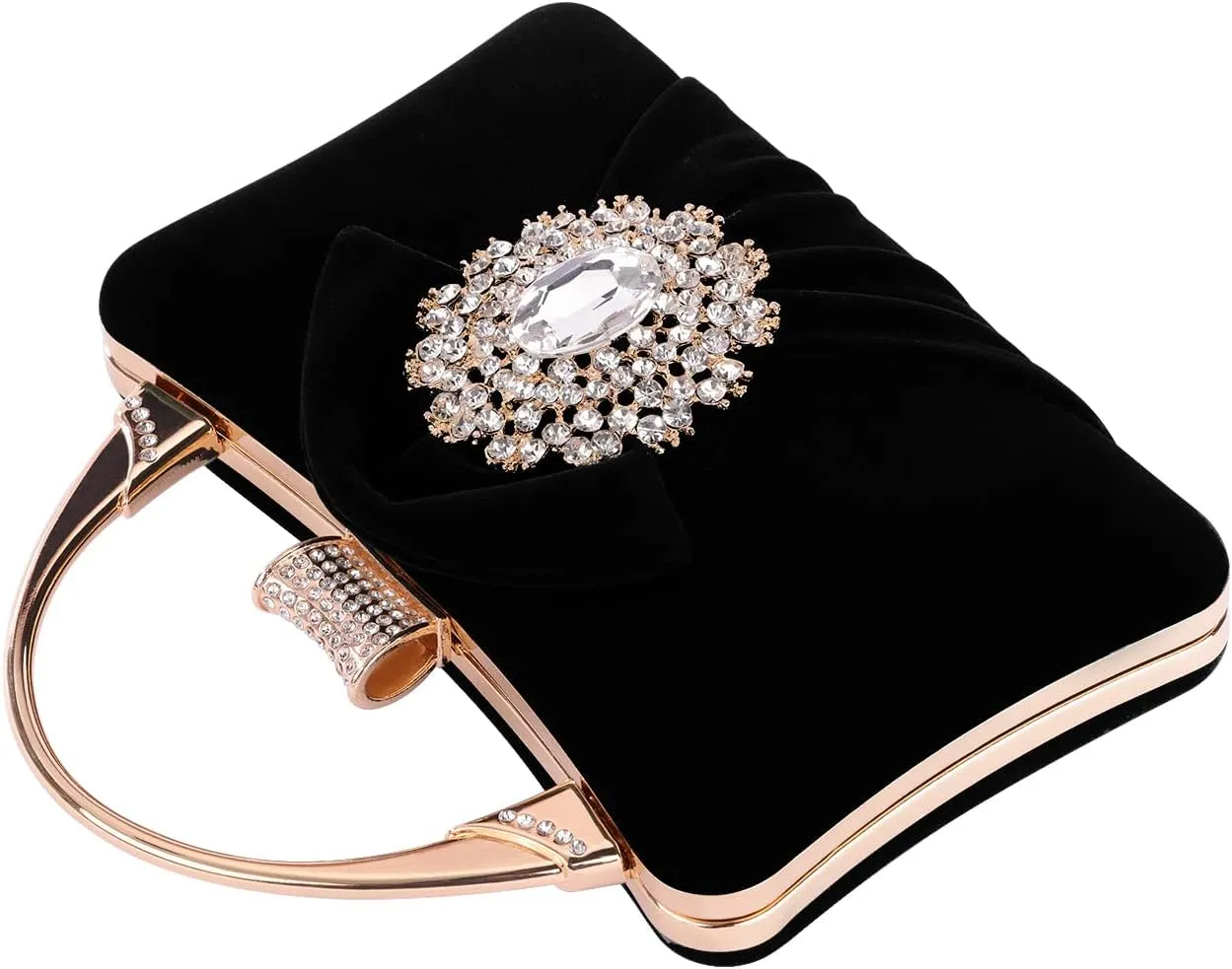 Velvet Evening Bags For Women With Flower Closure Rhinestone Crystal Embellished Clutch Purse For Party Wedding