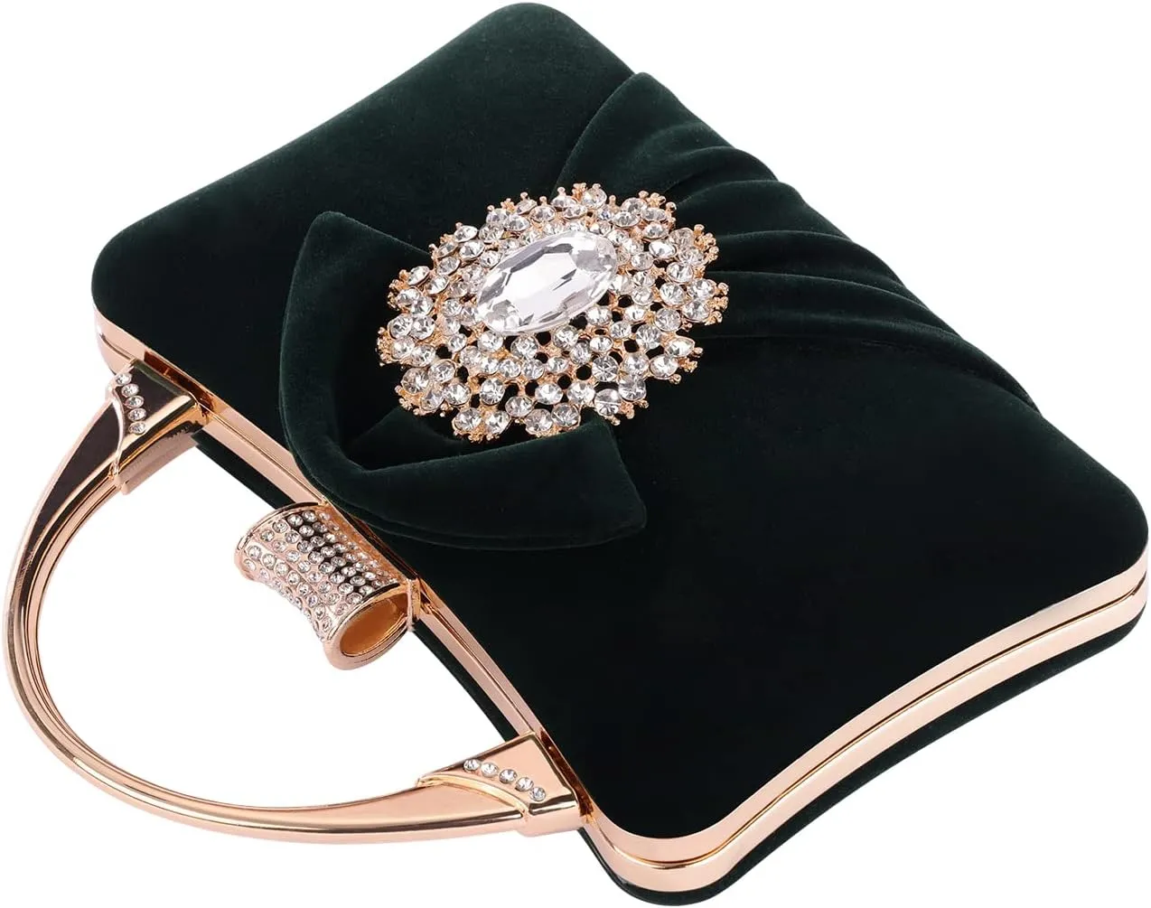 Velvet Evening Bags For Women With Flower Closure Rhinestone Crystal Embellished Clutch Purse For Party Wedding