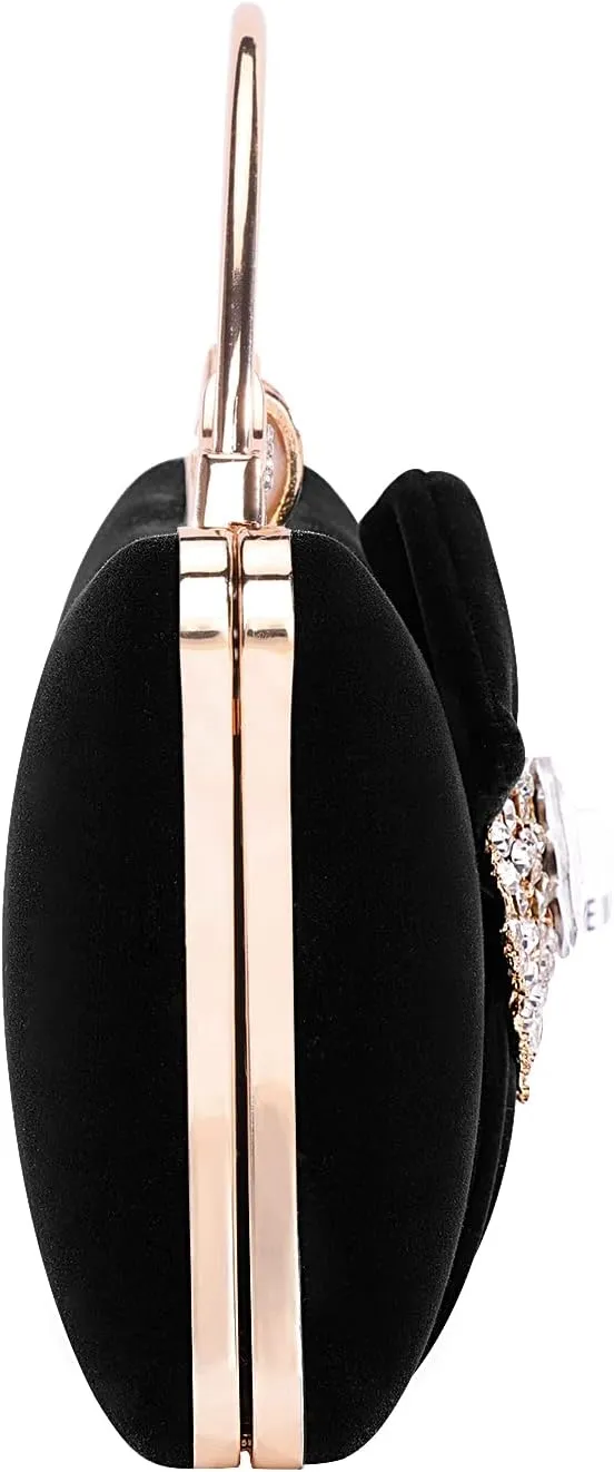 Velvet Evening Bags For Women With Flower Closure Rhinestone Crystal Embellished Clutch Purse For Party Wedding