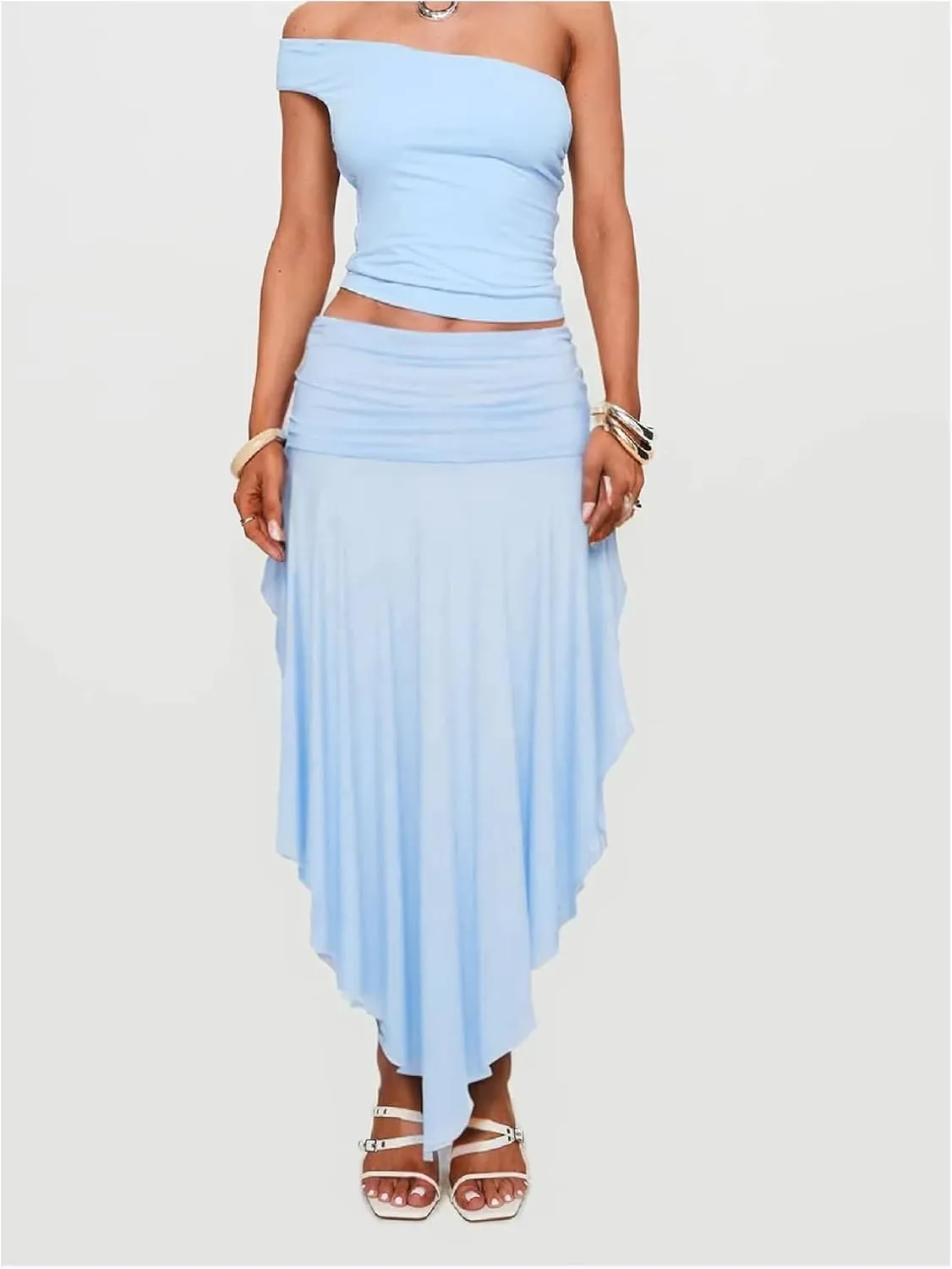 Verdusa Women's Asymmetrical Split Thigh Maxi Skirt Flowy High Waisted Elegant Pleated Long Skirts
