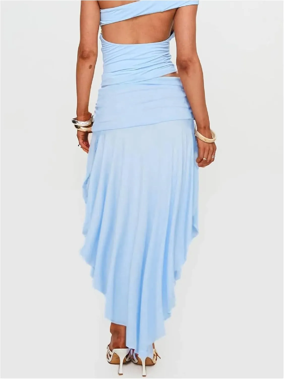 Verdusa Women's Asymmetrical Split Thigh Maxi Skirt Flowy High Waisted Elegant Pleated Long Skirts