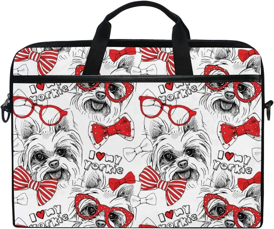 VIKKO Cute Yorkie Dogs with Sunglasses Laptop Bag for Most 11.6-14inch Laptops/Tablets/Ultrabooks, Stylish Shockproof Laptop Case Sleeve Briefcase Computer Bag with Shoulder Strap