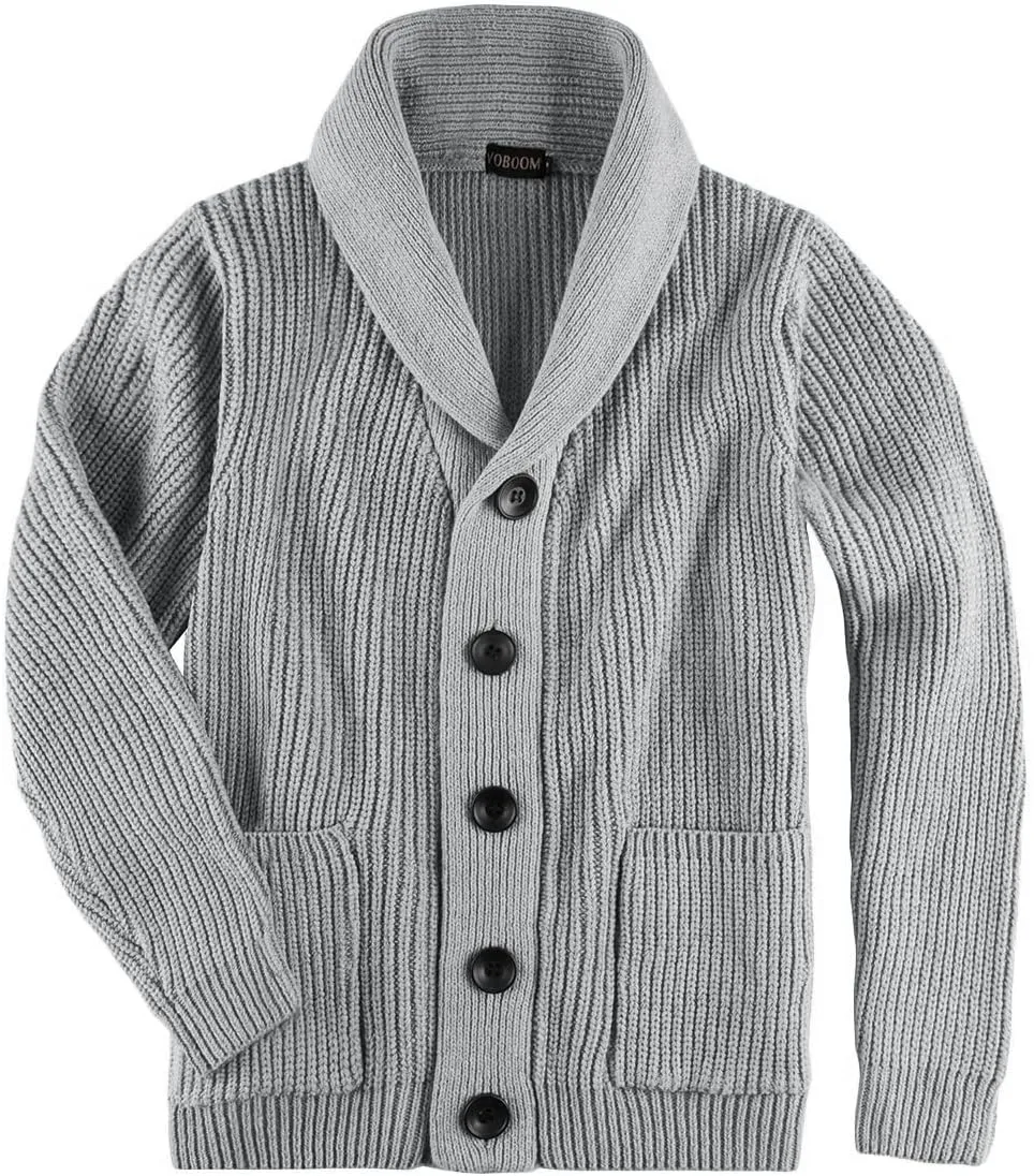 VOBOOM Men's Knitwear Button Down Shawl Collar Cardigan Sweater with Pockets