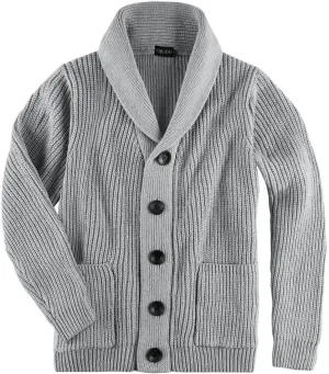 VOBOOM Men's Knitwear Button Down Shawl Collar Cardigan Sweater with Pockets