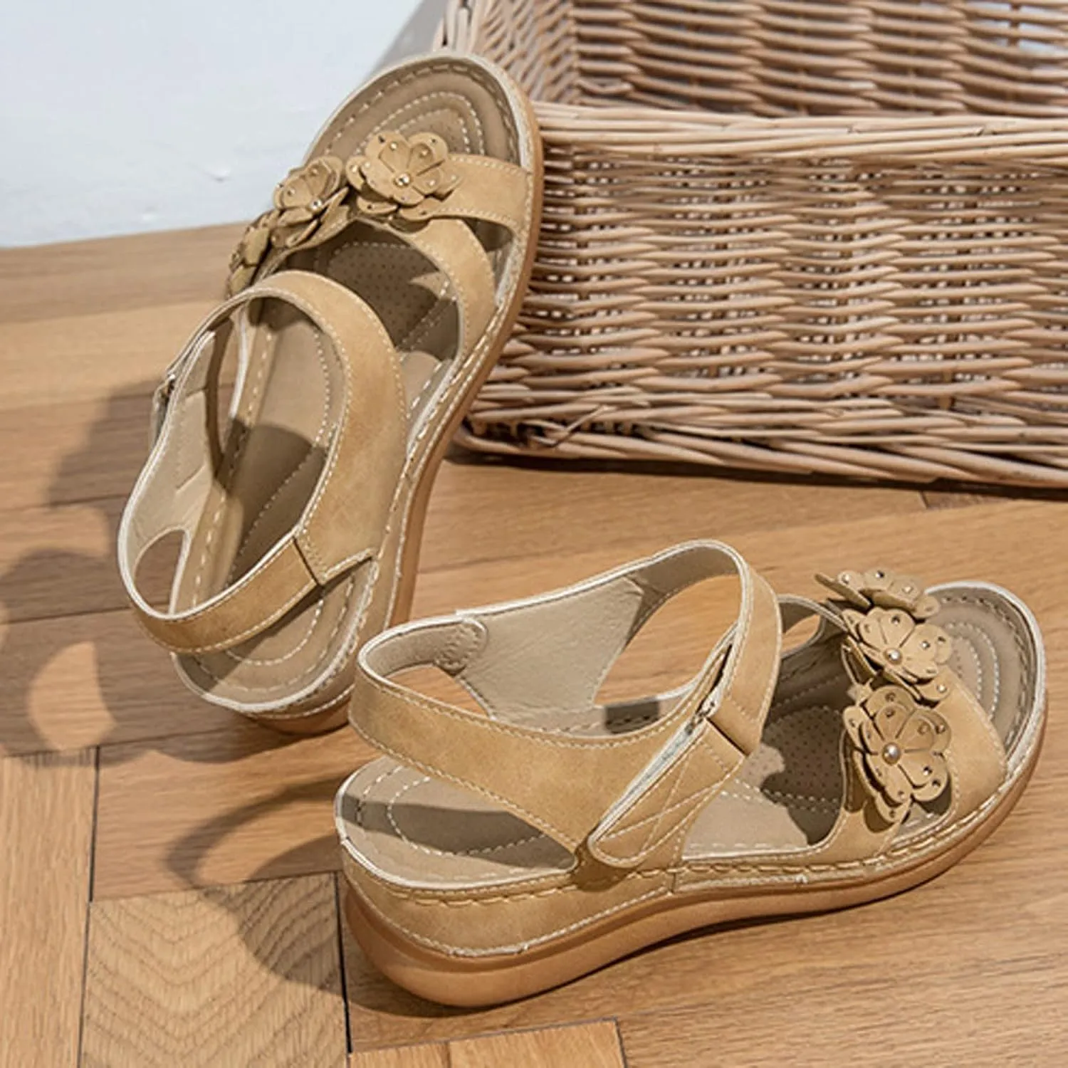 Wedges Sandals Beach Fashion Comfortable Shoes Flowers Women Summer Toe Breathable Women's sandals Vegan Suede