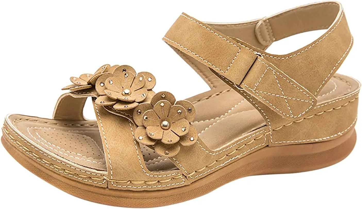 Wedges Sandals Beach Fashion Comfortable Shoes Flowers Women Summer Toe Breathable Women's sandals Vegan Suede
