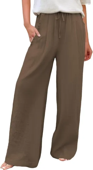 Wide Leg Palazzo Pants for Women Cotton Linen Summer Beach Vacation Trousers Dressy Loose Casual Sports Lounge Pants