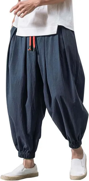 Wide Leg Pants for Men Harlan Pants Casual Hiking Sports Trousers Elastic Drawstring Waist Joggers with Pockers
