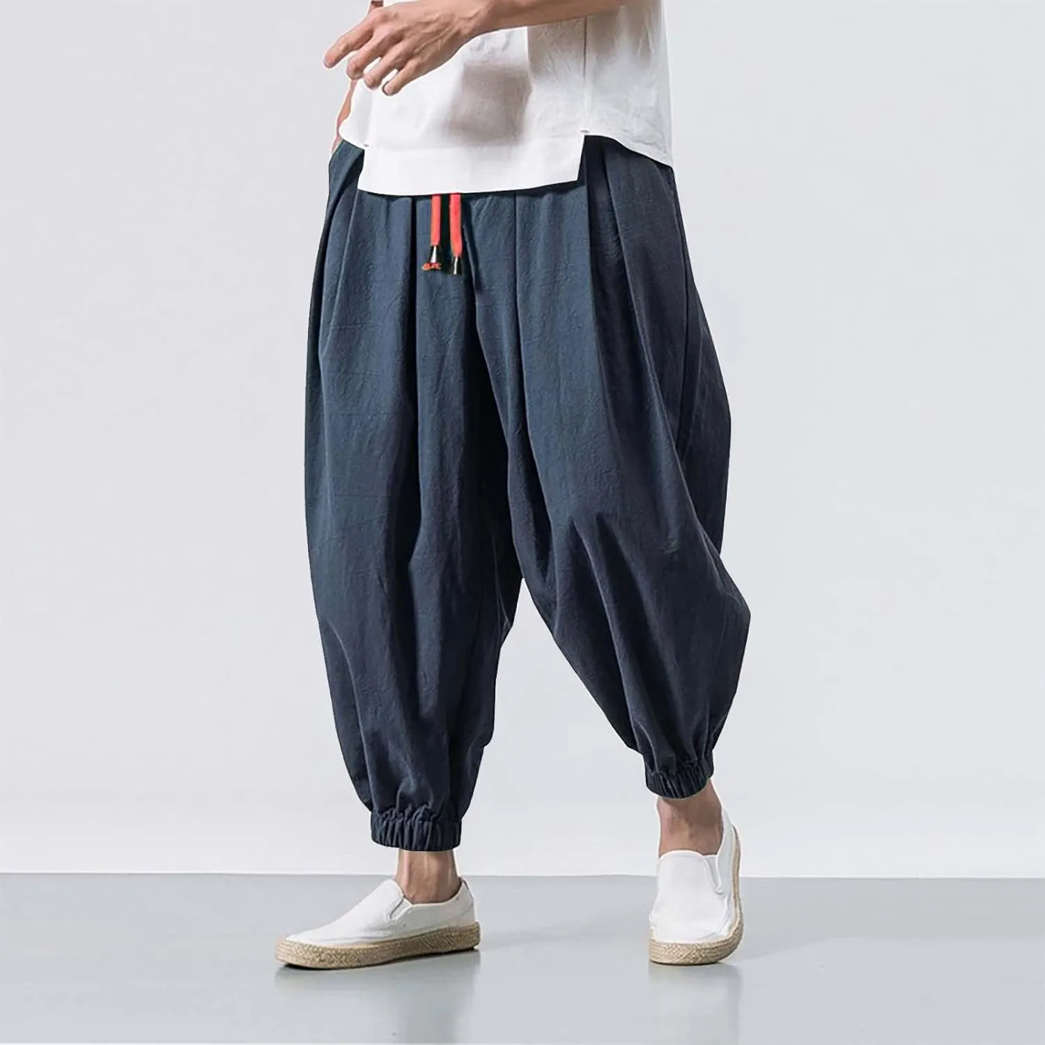 Wide Leg Pants for Men Harlan Pants Casual Hiking Sports Trousers Elastic Drawstring Waist Joggers with Pockers
