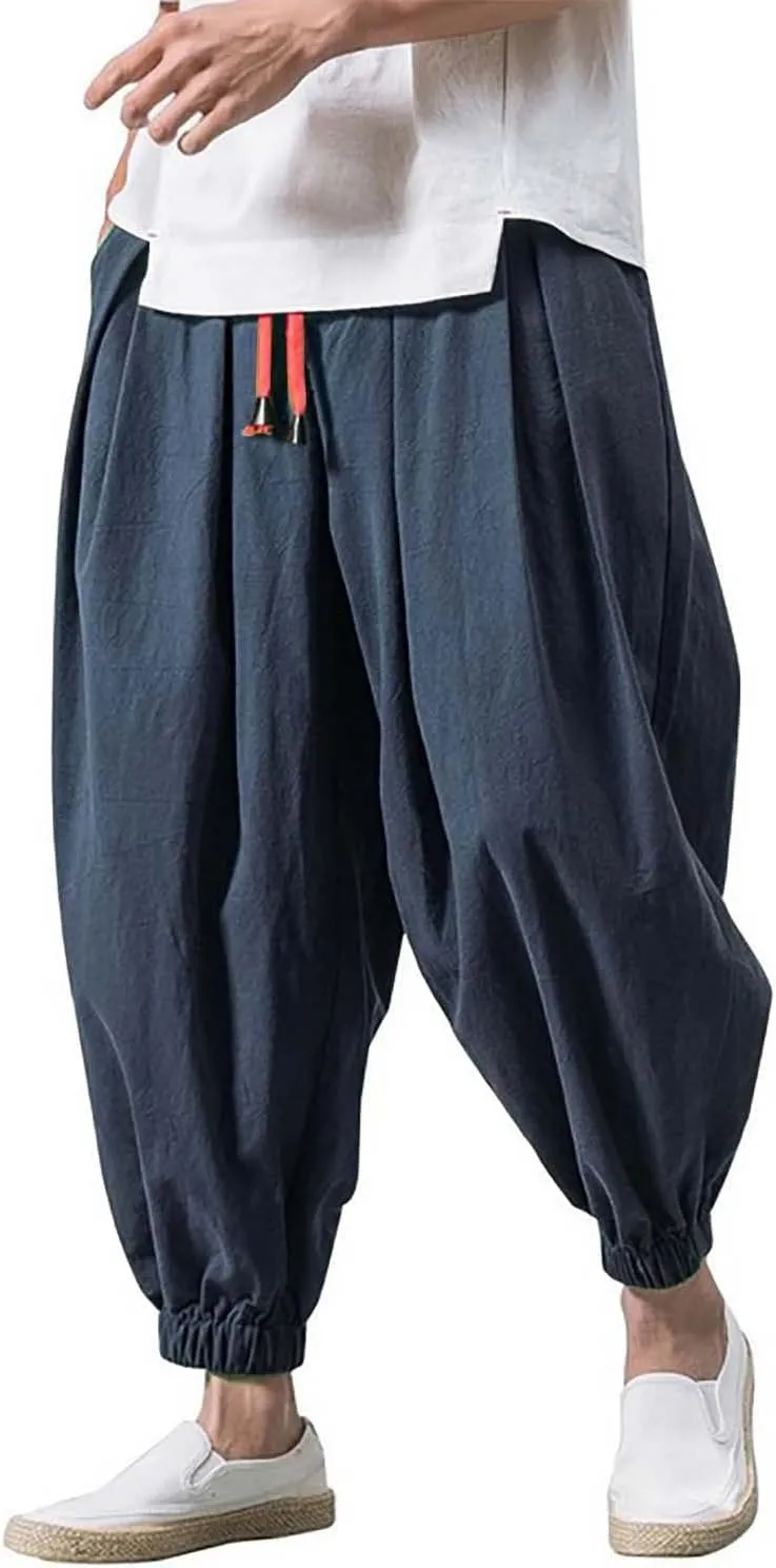 Wide Leg Pants for Men Harlan Pants Casual Hiking Sports Trousers Elastic Drawstring Waist Joggers with Pockers