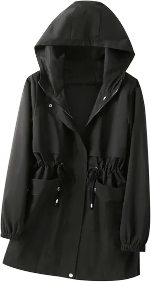 Windbreaker Jackets for Women Windproof Plus Size Casual Hoodie Coat Waterproof Trench Hiking Outdoor Raincoat