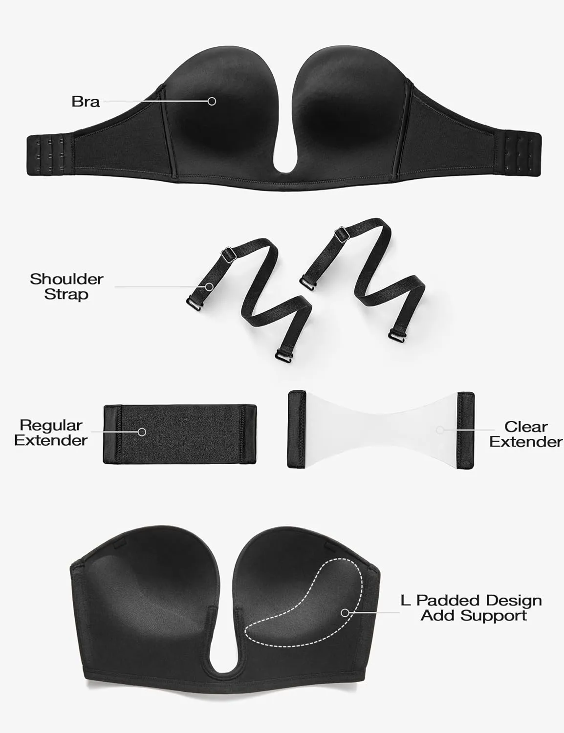 Wingslove Women's Deep V Plunge Strapless Bra Multiway Push Up Low-Cut Bras Wireless Red Carpet Clear Back