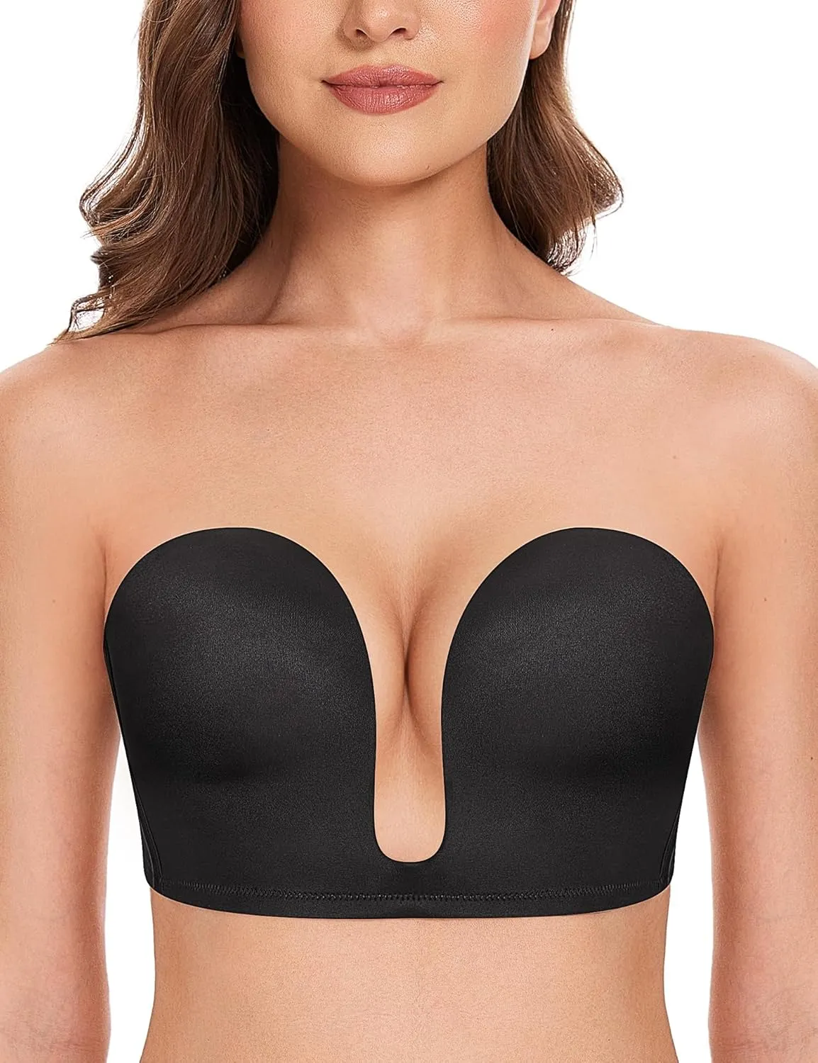 Wingslove Women's Deep V Plunge Strapless Bra Multiway Push Up Low-Cut Bras Wireless Red Carpet Clear Back
