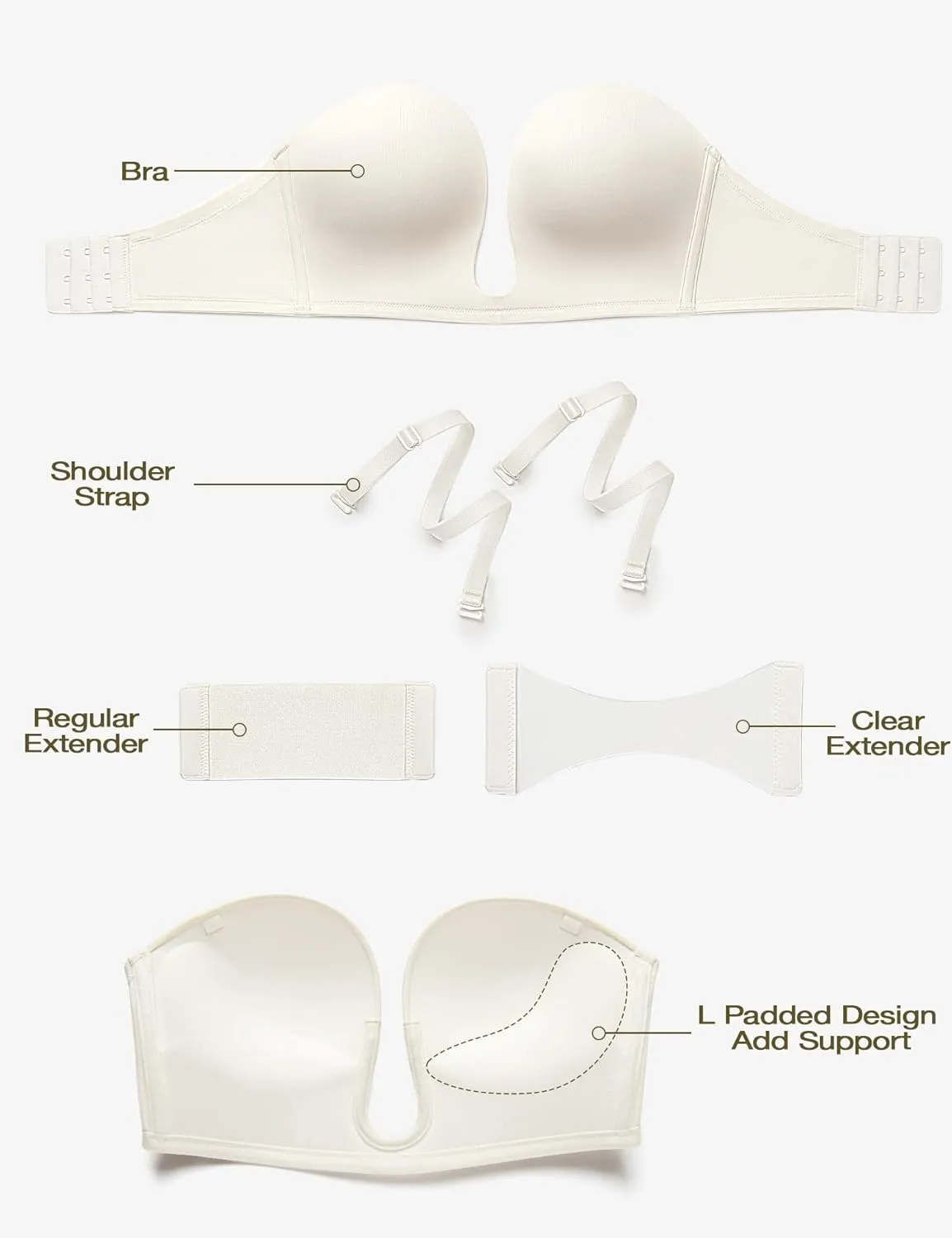 Wingslove Women's Deep V Plunge Strapless Bra Multiway Push Up Low-Cut Bras Wireless Red Carpet Clear Back