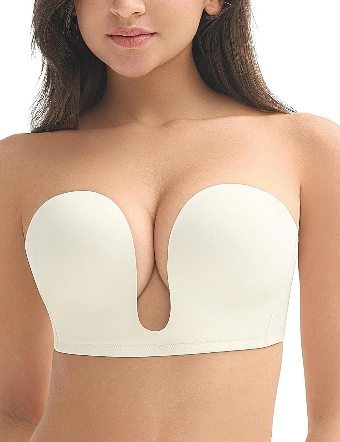 Wingslove Women's Deep V Plunge Strapless Bra Multiway Push Up Low-Cut Bras Wireless Red Carpet Clear Back