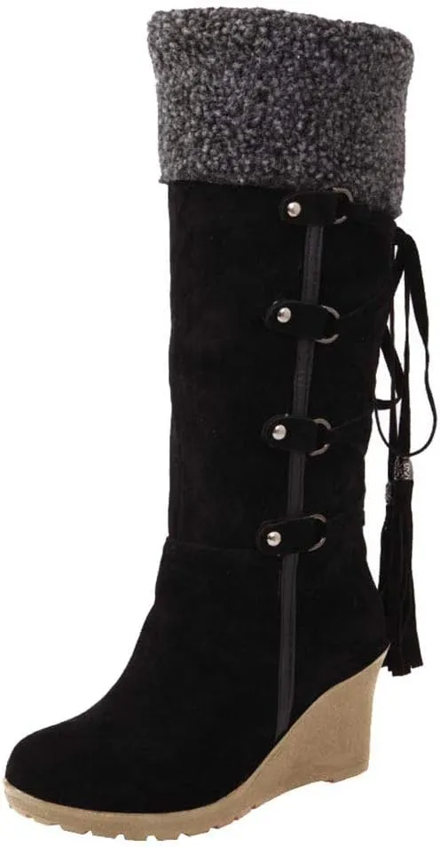 Winter Boots for Women Fashion Knee High Womens Winter Ankle Boots Slip ons Fur Lined Women Winter Snow Boots Waterproof Dressy Winter Boots for Women Low Heel Plus Size Snow Boots Extra Wide Calf