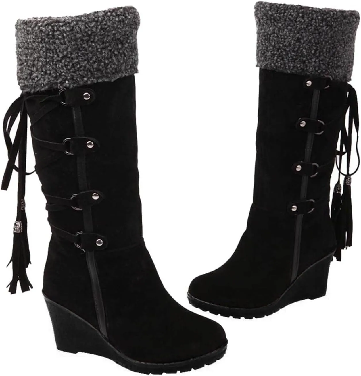 Winter Boots for Women Fashion Knee High Womens Winter Ankle Boots Slip ons Fur Lined Women Winter Snow Boots Waterproof Dressy Winter Boots for Women Low Heel Plus Size Snow Boots Extra Wide Calf