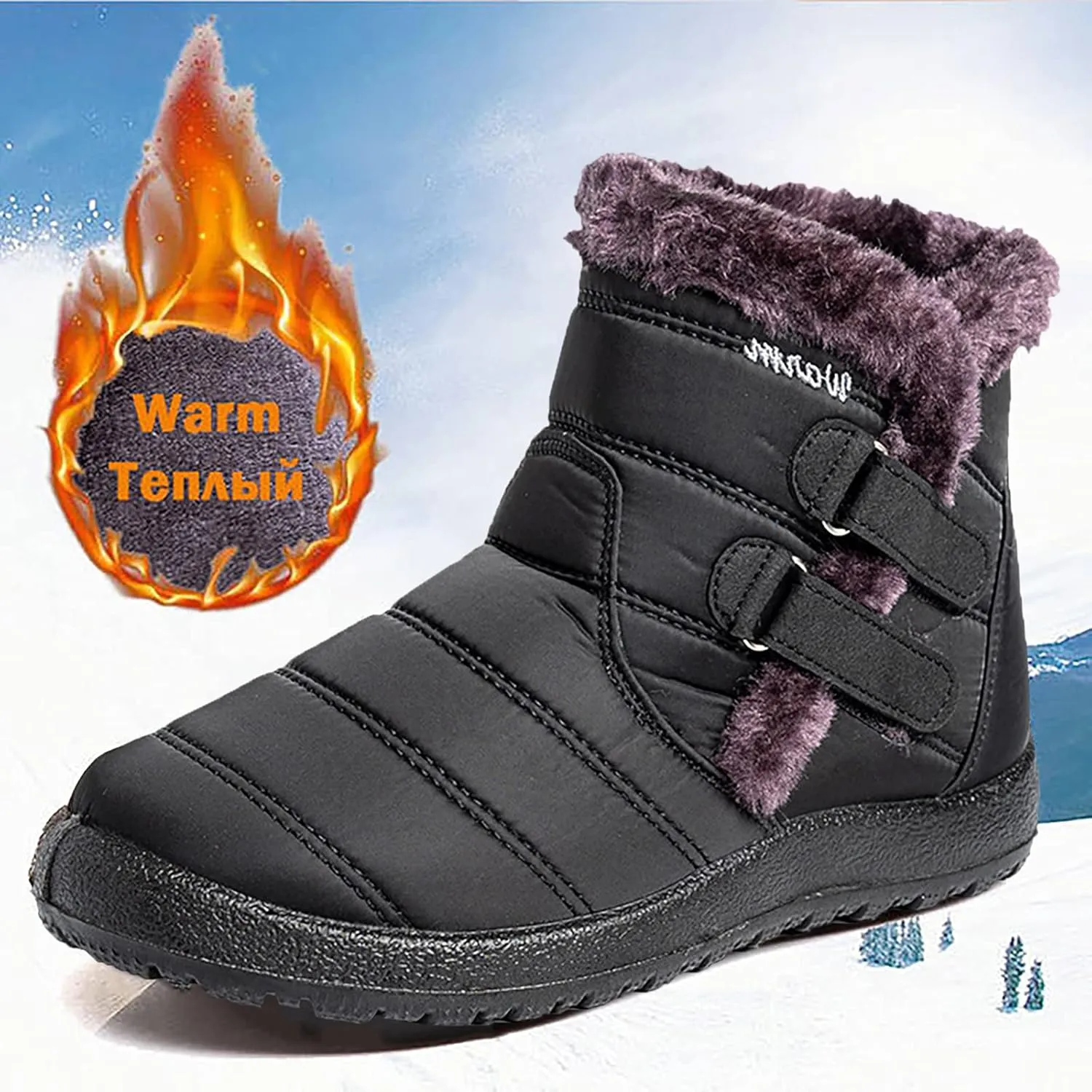 Winter Boots for Women Wide Width Non Slip Winter Boots for Women Waterproof Women Waterproof Winter Boots Tall Snow Boots for Women Botas De Invierno Para Mujer Negros De Piel