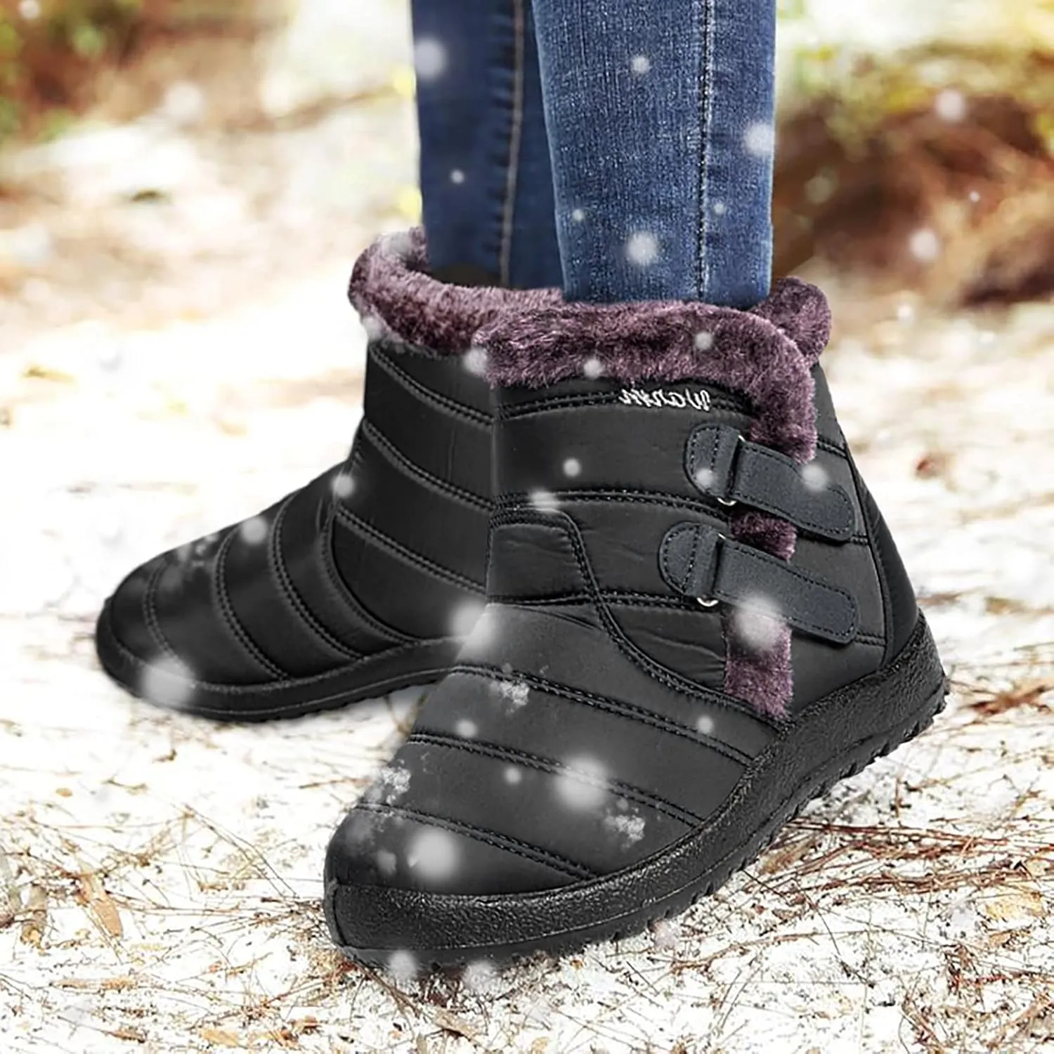 Winter Boots for Women Wide Width Non Slip Winter Boots for Women Waterproof Women Waterproof Winter Boots Tall Snow Boots for Women Botas De Invierno Para Mujer Negros De Piel
