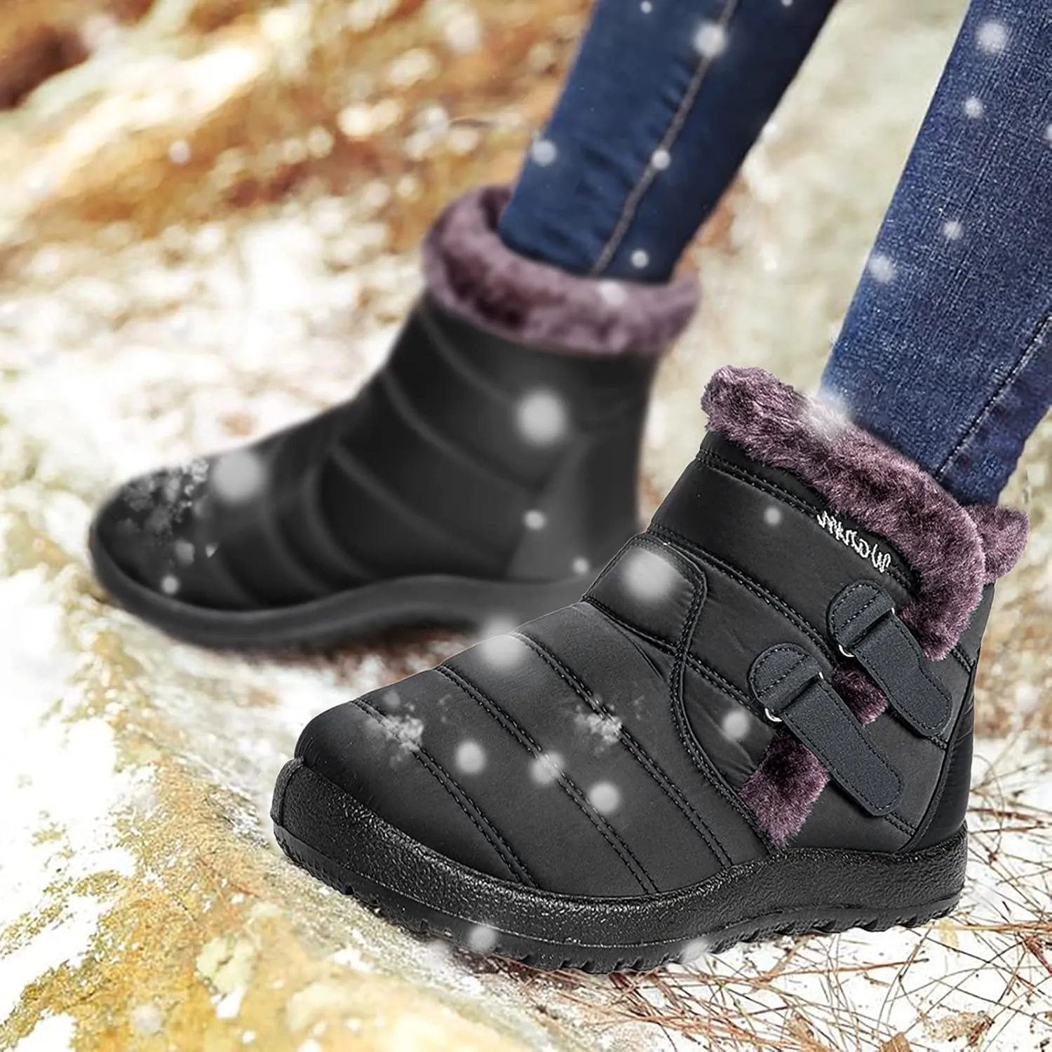 Winter Boots for Women Wide Width Non Slip Winter Boots for Women Waterproof Women Waterproof Winter Boots Tall Snow Boots for Women Botas De Invierno Para Mujer Negros De Piel