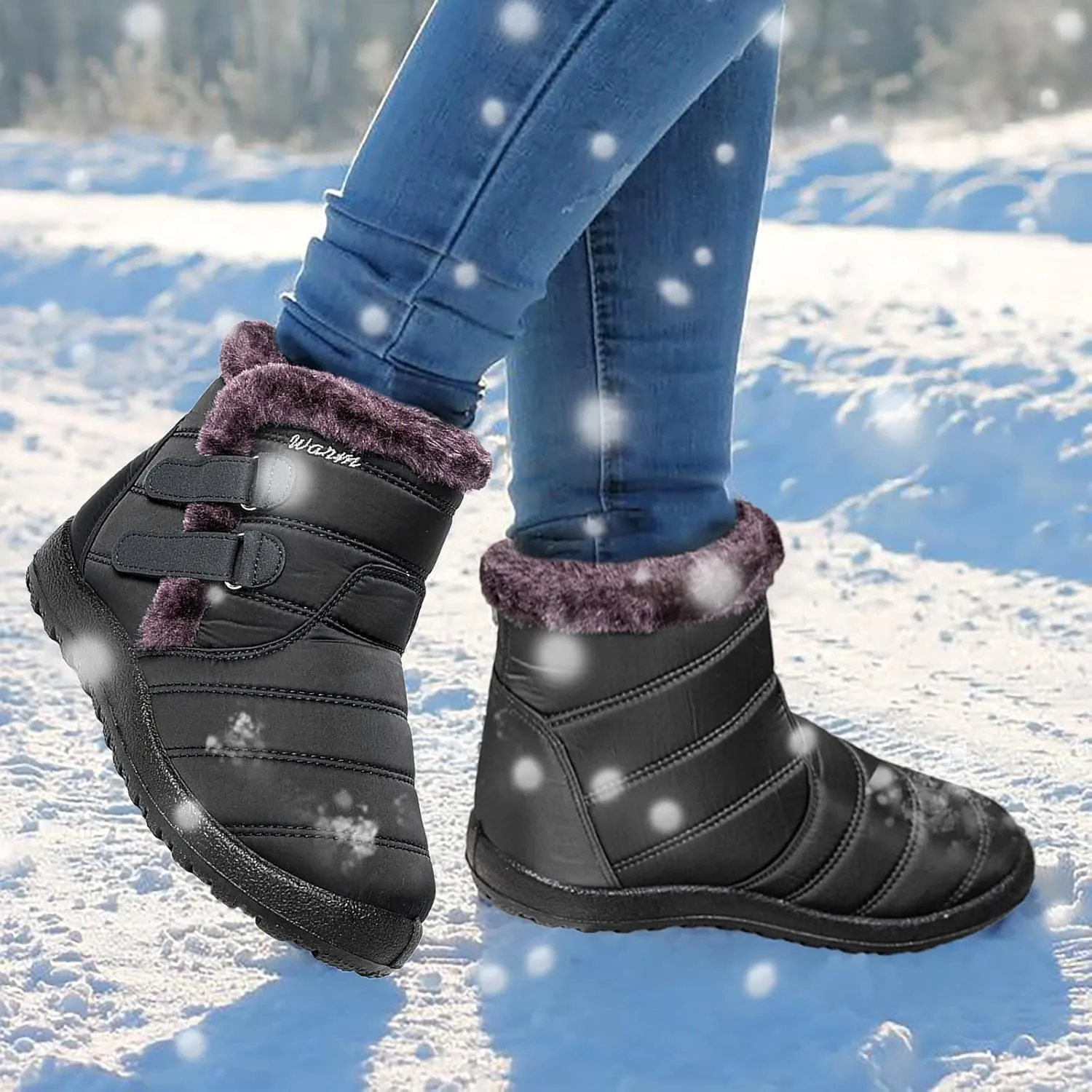 Winter Boots for Women Wide Width Non Slip Winter Boots for Women Waterproof Women Waterproof Winter Boots Tall Snow Boots for Women Botas De Invierno Para Mujer Negros De Piel