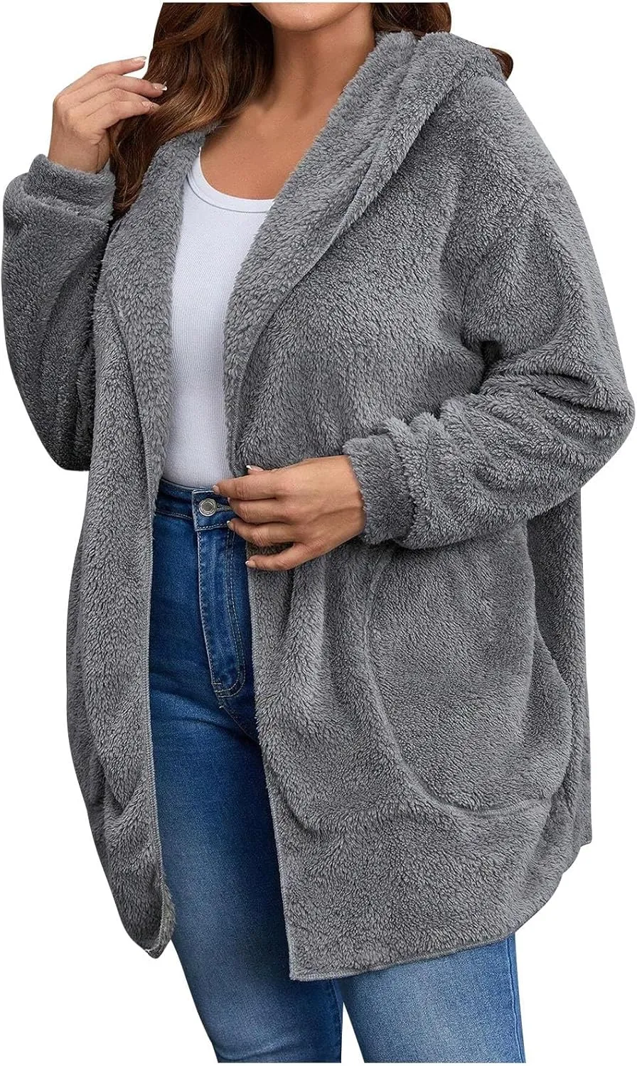 Winter Cardigan for Women Oversized Sherpa Jacket Fleece Long Sleeve Hoodies Casual Warm Coat Loose Fit Tops