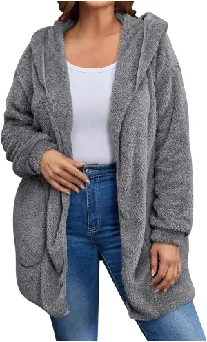 Winter Cardigan for Women Oversized Sherpa Jacket Fleece Long Sleeve Hoodies Casual Warm Coat Loose Fit Tops