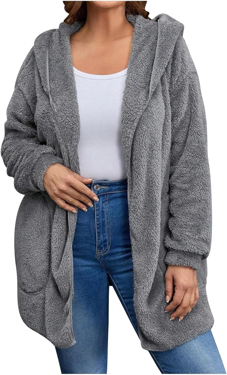 Winter Cardigan for Women Oversized Sherpa Jacket Fleece Long Sleeve Hoodies Casual Warm Coat Loose Fit Tops