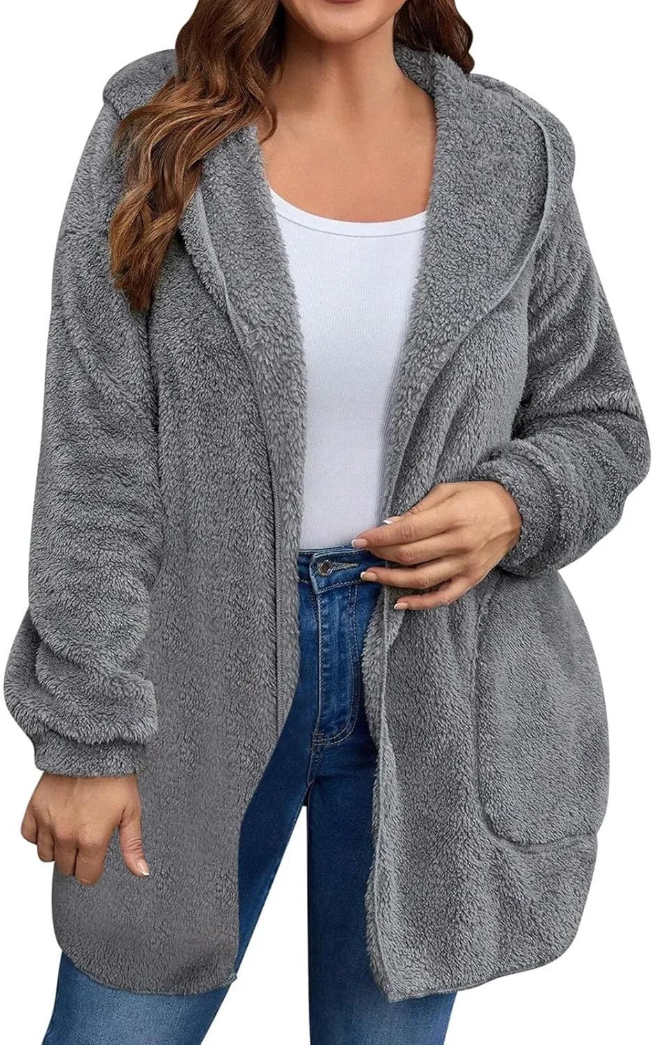Winter Cardigan for Women Oversized Sherpa Jacket Fleece Long Sleeve Hoodies Casual Warm Coat Loose Fit Tops