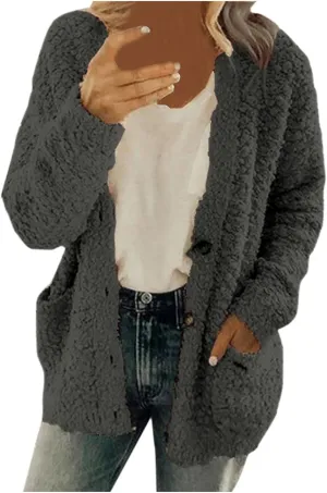 Winter Coats for Women 2023 Fuzzy Fleece Sherpa Jacket Warm Outerwear Button Down Long Sleeve Cardigan Plush Sweater