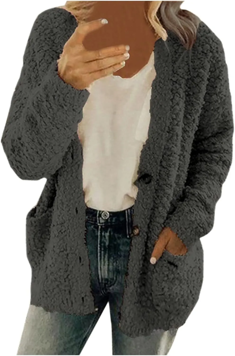 Winter Coats for Women 2023 Fuzzy Fleece Sherpa Jacket Warm Outerwear Button Down Long Sleeve Cardigan Plush Sweater
