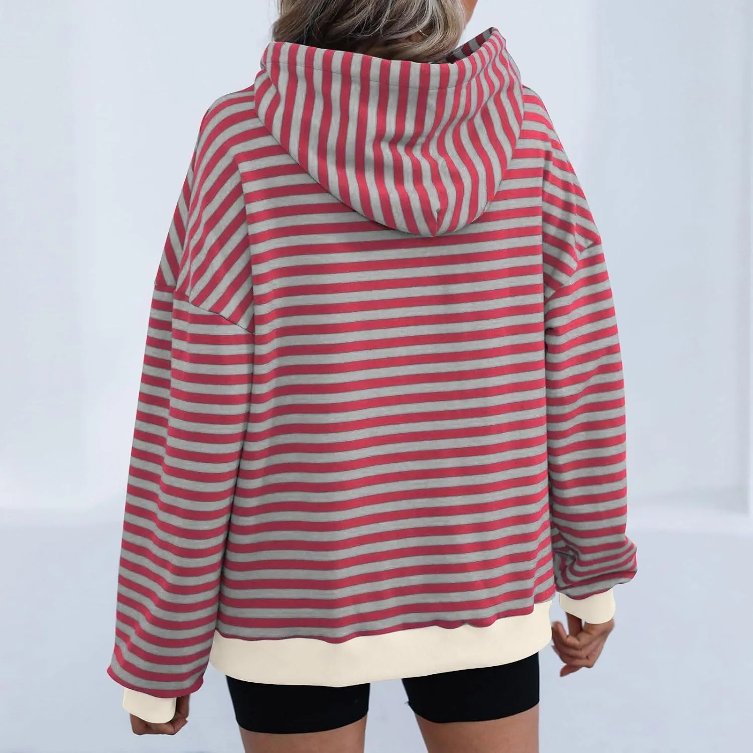 Women 2024 Striped Hoodies Sweatshirt Drawstring Cute Pullover Sweatshirts Long Sleeve Shirts Tops Trendy Fall Clothes