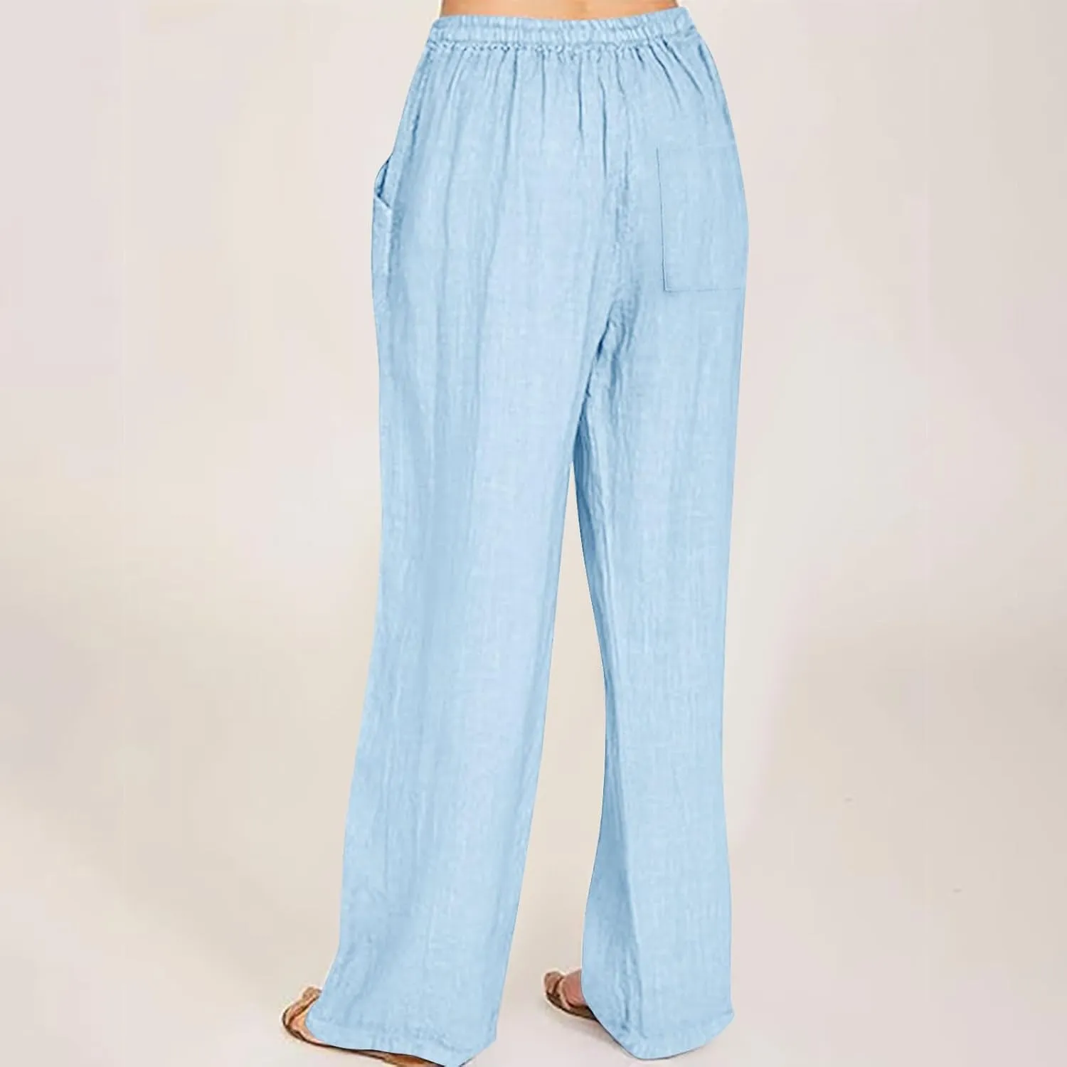 Women Casual Cotton Linen Pants Lightweight Summer Relax Fit Elastic Waist Plus Size Solid Lounge Jogger Long Trousers