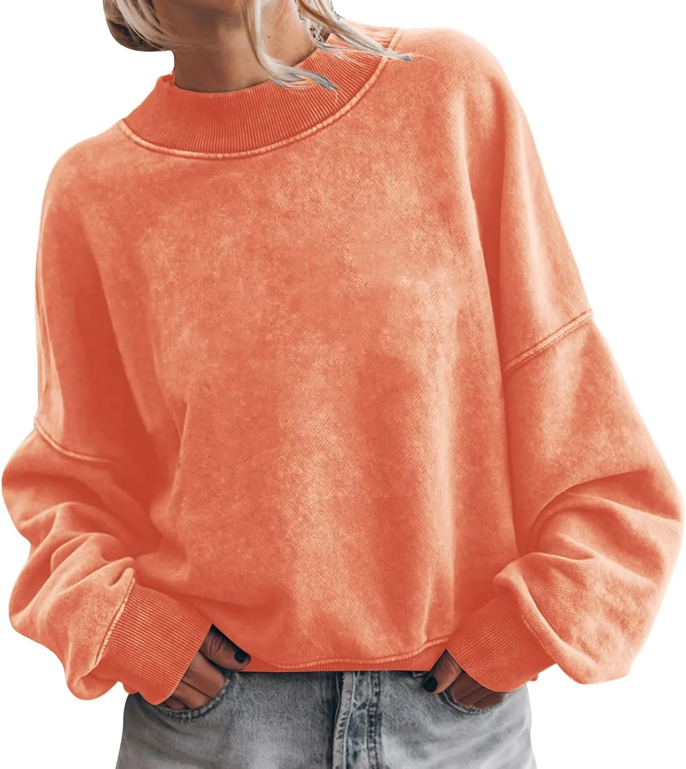 Women Casual Oversized Long Sleeve Crewneck Sweatshirt Pullover Tops, S-XXL