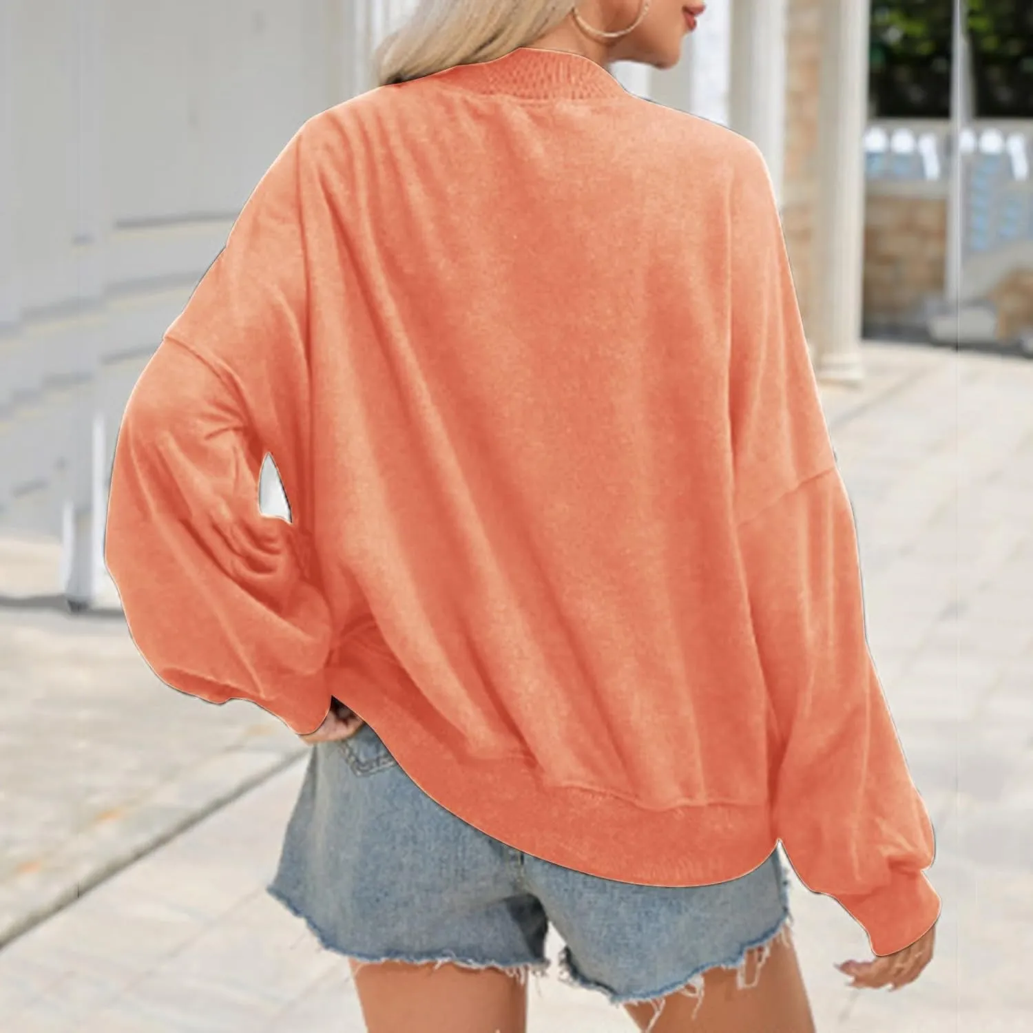 Women Casual Oversized Long Sleeve Crewneck Sweatshirt Pullover Tops, S-XXL
