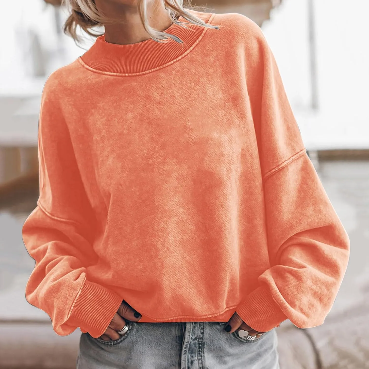 Women Casual Oversized Long Sleeve Crewneck Sweatshirt Pullover Tops, S-XXL