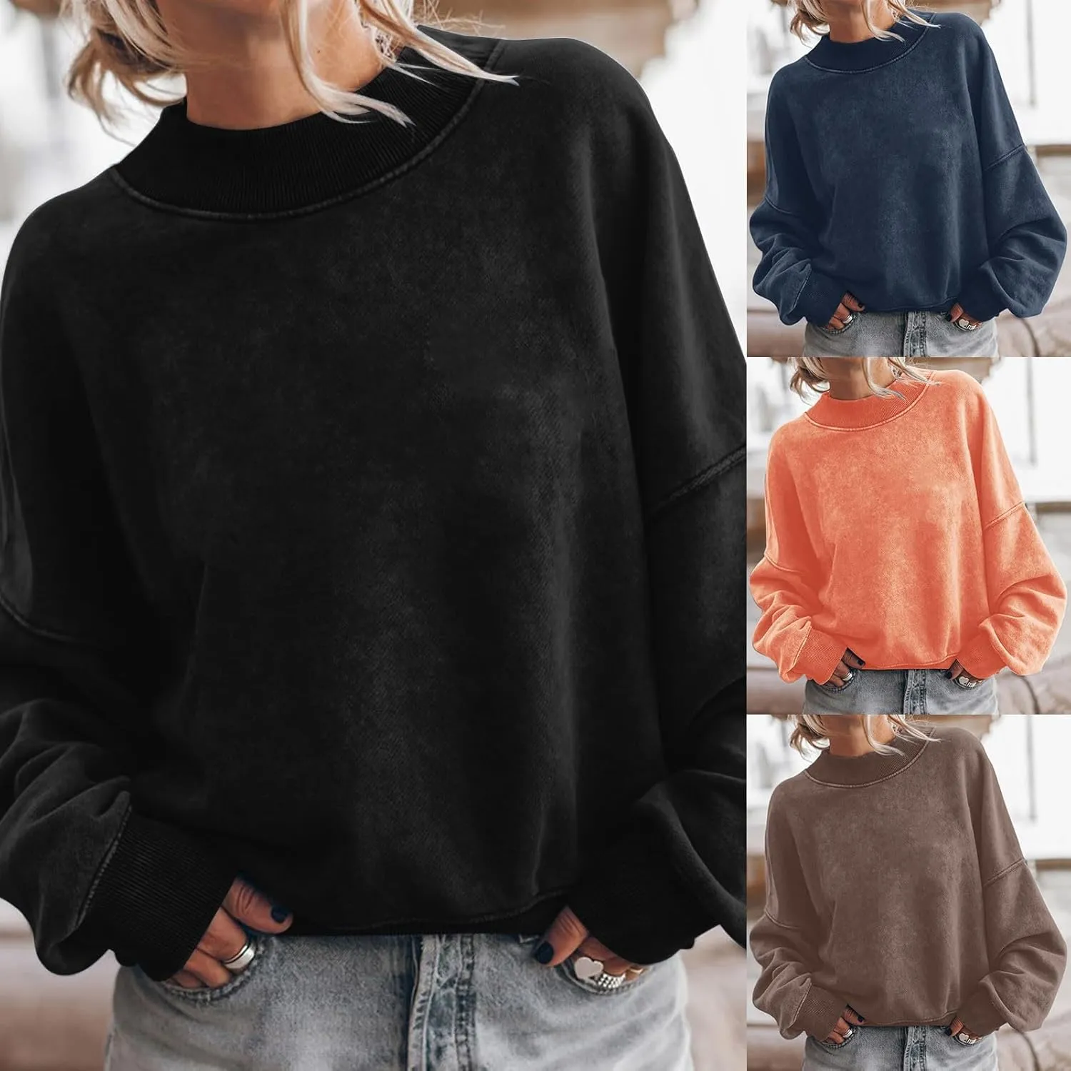 Women Casual Oversized Long Sleeve Crewneck Sweatshirt Pullover Tops, S-XXL