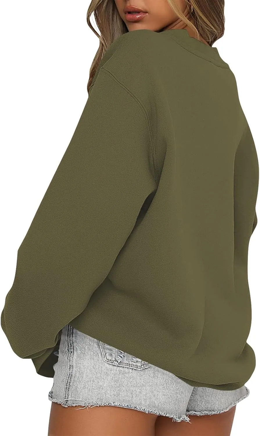 Women Crew Neck Sweatshirts Drop Shoulder Fleece Oversized Sweatshirts Long Sleeve Casual Loose Pullover Cozy Sweater