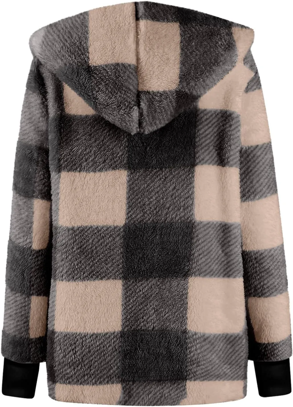 Women Fleece Jacket Fall Plaid Sherpa Jacket Open Front Flannel Hooded Cardigan Teddy Bear Coat with Pocket Outerwear