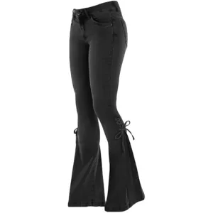 Women High Waisted Split Hem Flared Denim Pants Skinny Ripped Bell Bottom Jeans Distressed Wide Leg Jean Trouser (BlackA1,Large)